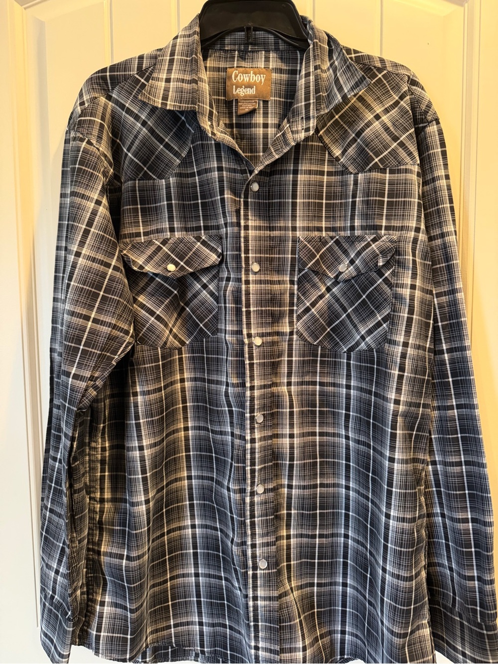 Cowboy Legend Men's Black & White Plaid Button-Down Shirt XL